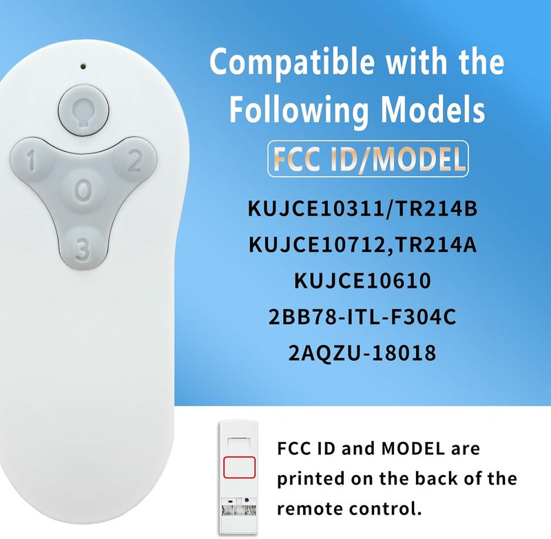 CeilingBreeze Ceiling Fan Remote Control Replacement, Compatible with Harbor Breeze KUJCE10311/TR214A KUJCE10712/TR214B 2BB78-ITL-F304C | 3-Speed + Light Dimmer | Learning Key Setup with Wall Mount (Remote Only) - Image 2